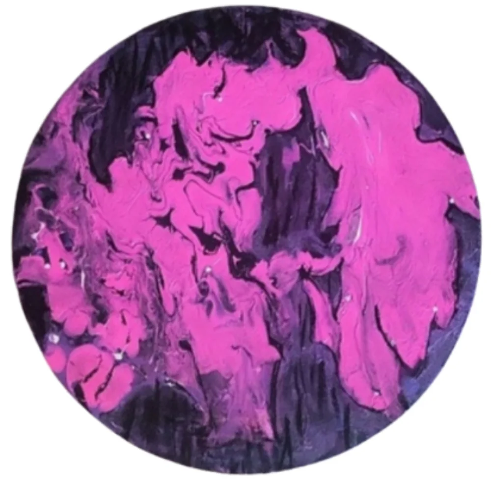 Hand Crafted Black and Pink Abstract Design Round 12 x12 Inches Canvas Painting - Picture 3 of 4